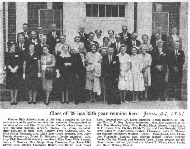Warren High School Class of 1926 at 35th Reunion