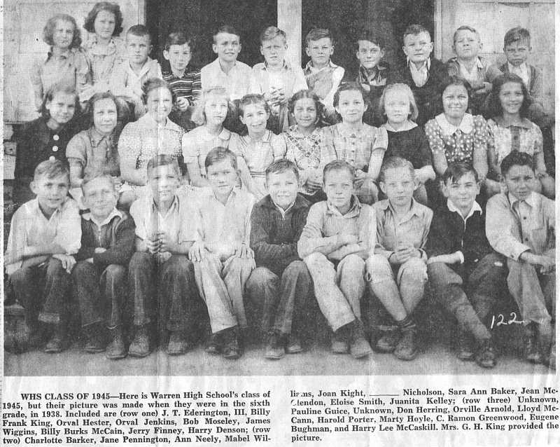Warren High School Class of 1945 in 1938
