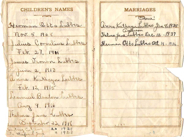 Lubbes Family Bible, Bradley County, Arkansas
