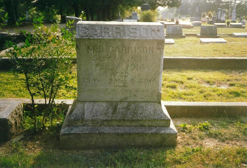 Major Brown (M. B.) Garrison headstone, Oakland Cemetery, Bradley County, Arkansas