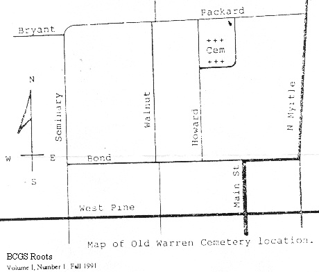 Map of Old Warren Cemetery location