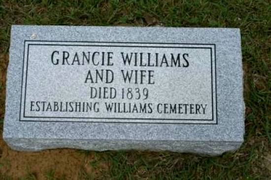 Grancie Williams and Wife headstone, Williams Cemetery, Bradley County, Arkansas