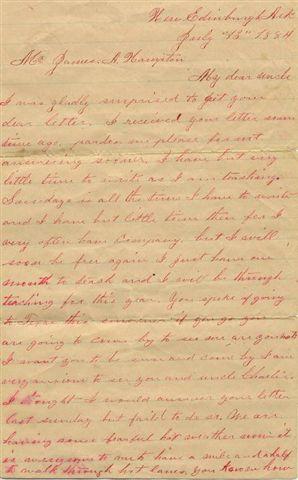 Page 1, Mary Hampton letter to James A. Hampton