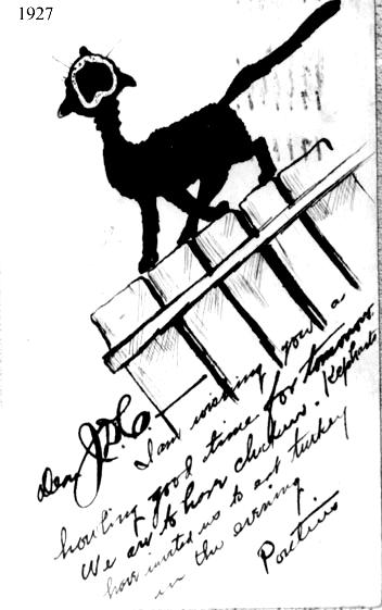 William O. Pontius postcard - Black cat on fence