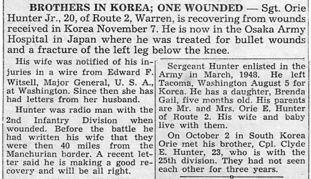 Hunter Brothers in Korea news clipping 1950 part 2