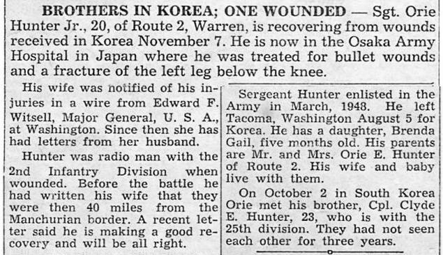 Hunter Brothers in Korea news clipping 1950 part 2
