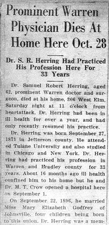Dr. S. R. Herring Obit part 1
