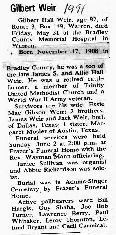Gilbert Weir Obituary