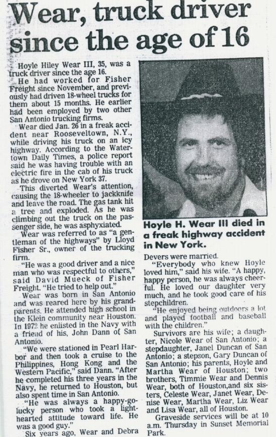 Hoyle Hiley Wear III Obituary from a New York Newspaper
