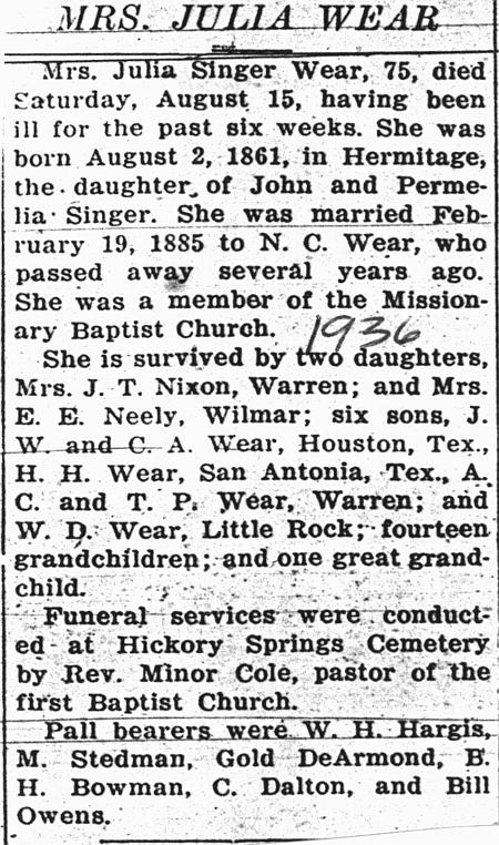 Julia Singer Wear Obituary