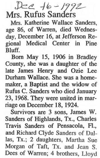 Katherine Wallace Sanders Obituary Part 1