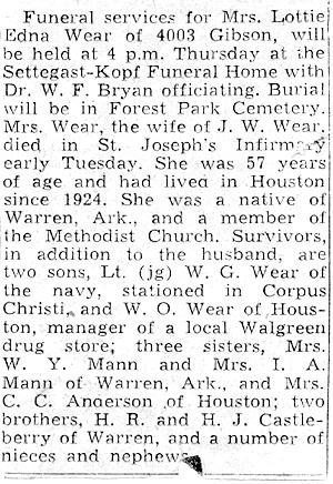 Lottie Edna Wear Obituary
