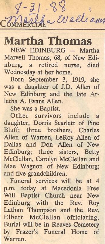 Martha Marvell Allen Thomas Obituary