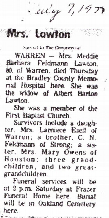 Meddie Barbara Feldmann Lawton Obituary