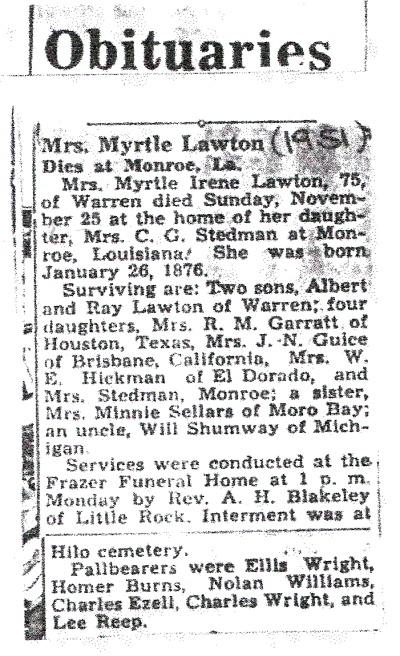 Myrtie Irene McLeran Lawton Obituary