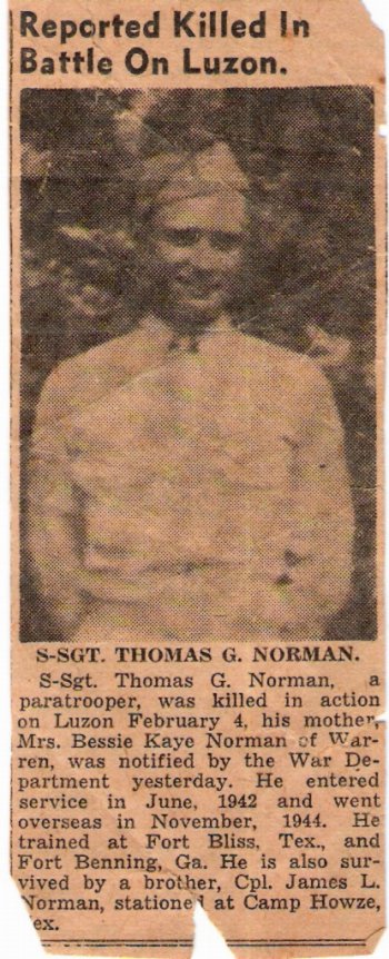 S-Sgt. Thomas G. Norman Obituary and Photo