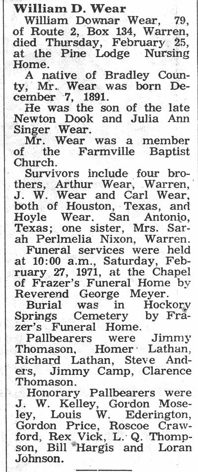William Downar Wear Obituary