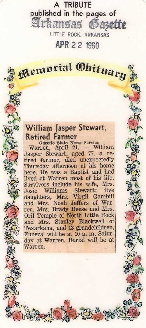 William Jasper Stewart Memorial Obituary