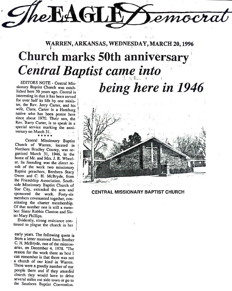 Central Missionary Baptist Church Newspaper Article Page 1