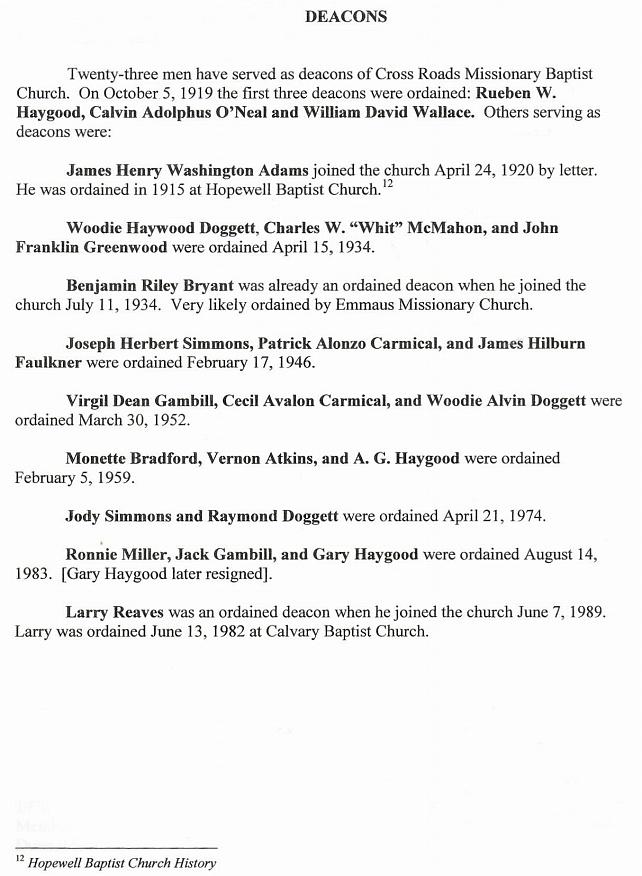 Cross Roads Missionary Baptist Church History by Jann Woodard, Page 15