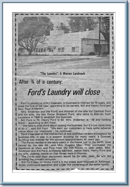 Ford's Laundry, Warren, Arkansas picture is located at the Bradley County Historical Museum