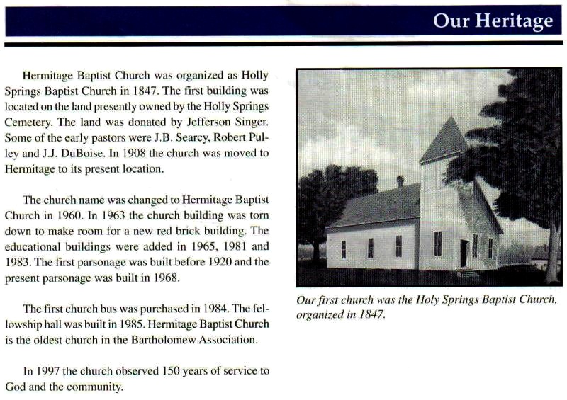 History of Holly Springs Baptist Church, part one 1997, Bradley County, Arkansas