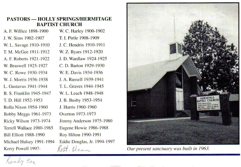 History of Holly Springs Baptist Church, part two 1997, Bradley County, Arkansas