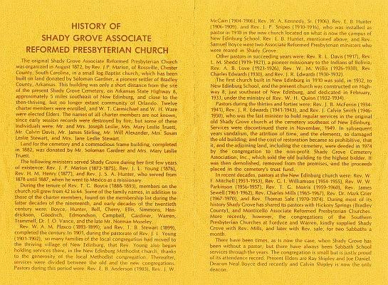 Shady Grove A. R. Presbyterian Church History
