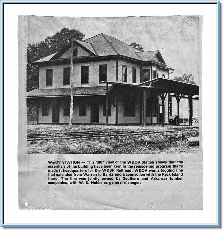 W & O V Railroad Station, Warren, Arkansas; original is located at the Bradley County Historical Museum