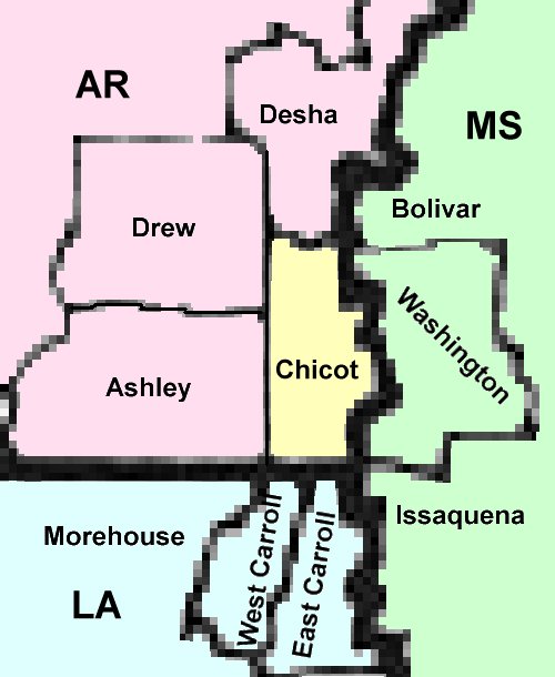 map of chicot and surrounding counties