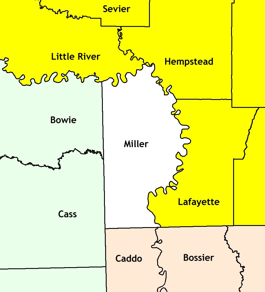 Neighboring counties of Miller County, Arkansas