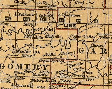 1898 map showing the Ouachita River with Buckville and Cedar Glades on the north bank.