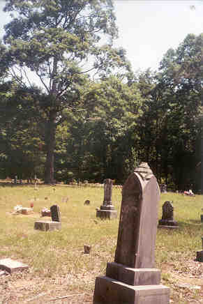 McKinney Cemetery July 2001. Note the broken , crooked headstones, and base .