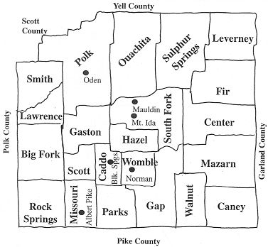 Montgomery County, Arkansas civil townships map.
