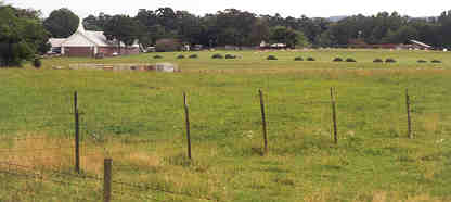 Taken from the Deli. The cemetery is out behind the church to the right. The fencing is typical for the area. 1998.