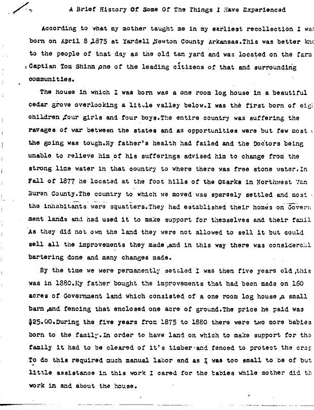 description of his parents' first two homes