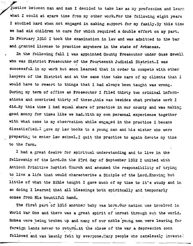 Education, Justice of the Peace, County Prosecutor, religion, back to farming and a new baby