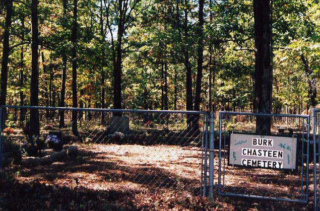 Burk Chasteen cemetery, gate and sign photo