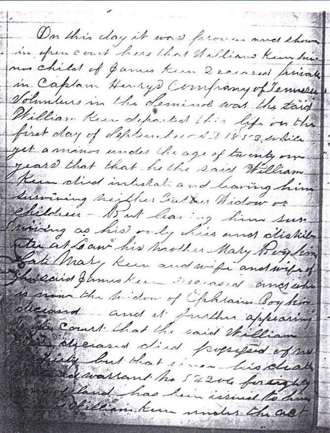 probate document for William Keen