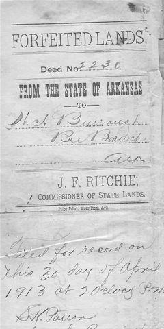 Forfeited Lands to W A Burrough, Bee Branch