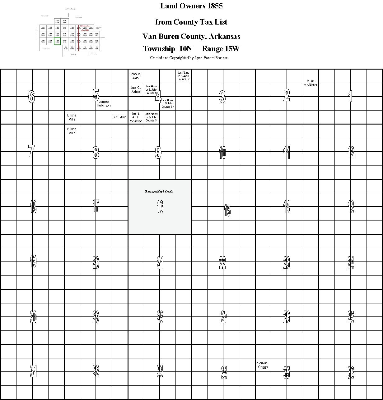 VBC landowners in 1855, T10,R15