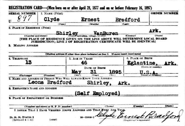 Clyde Ernest Bradford, draft registration