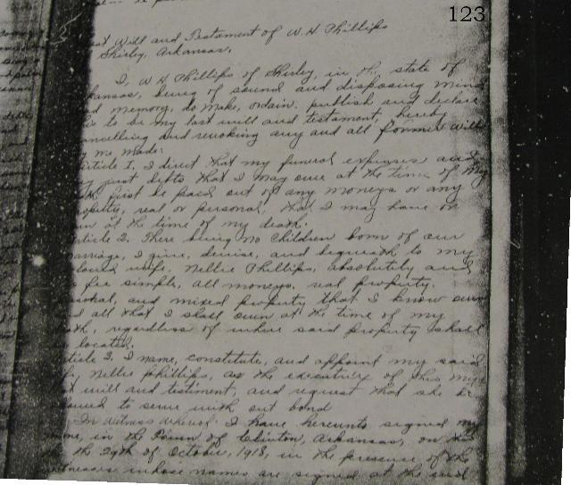 Will of W H Phillips, page 1