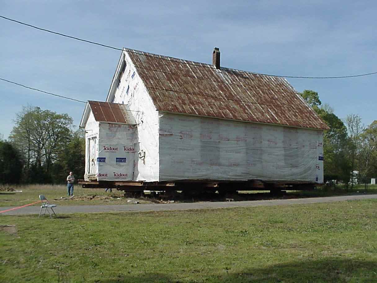 Picture of Smyrna Church after being raised four feet in preperation for renovation