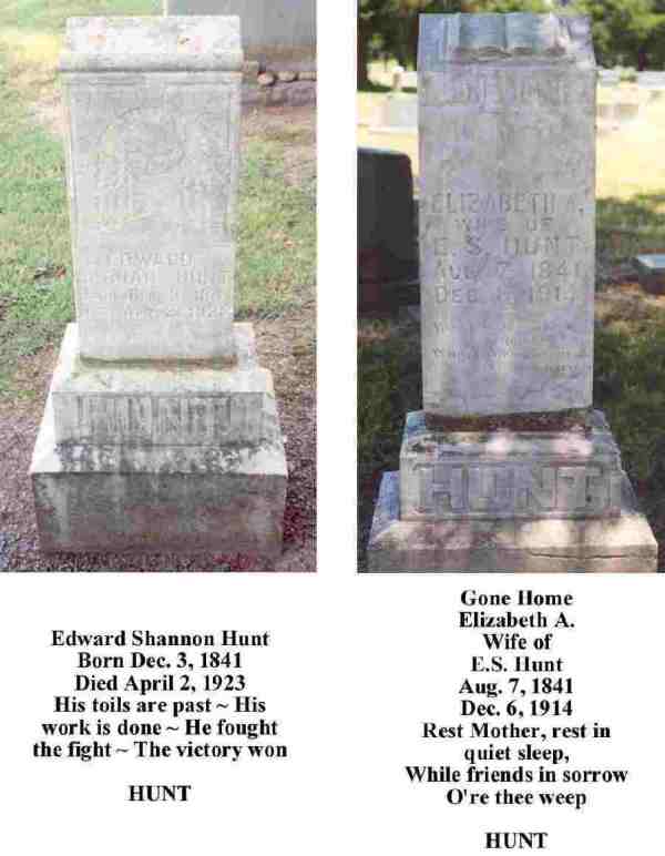 Gravestones, Edward Shannon and Elizabeth Ann Williams HUNT