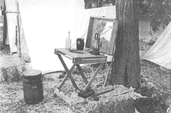 folding table with lamp and a barrel to set on